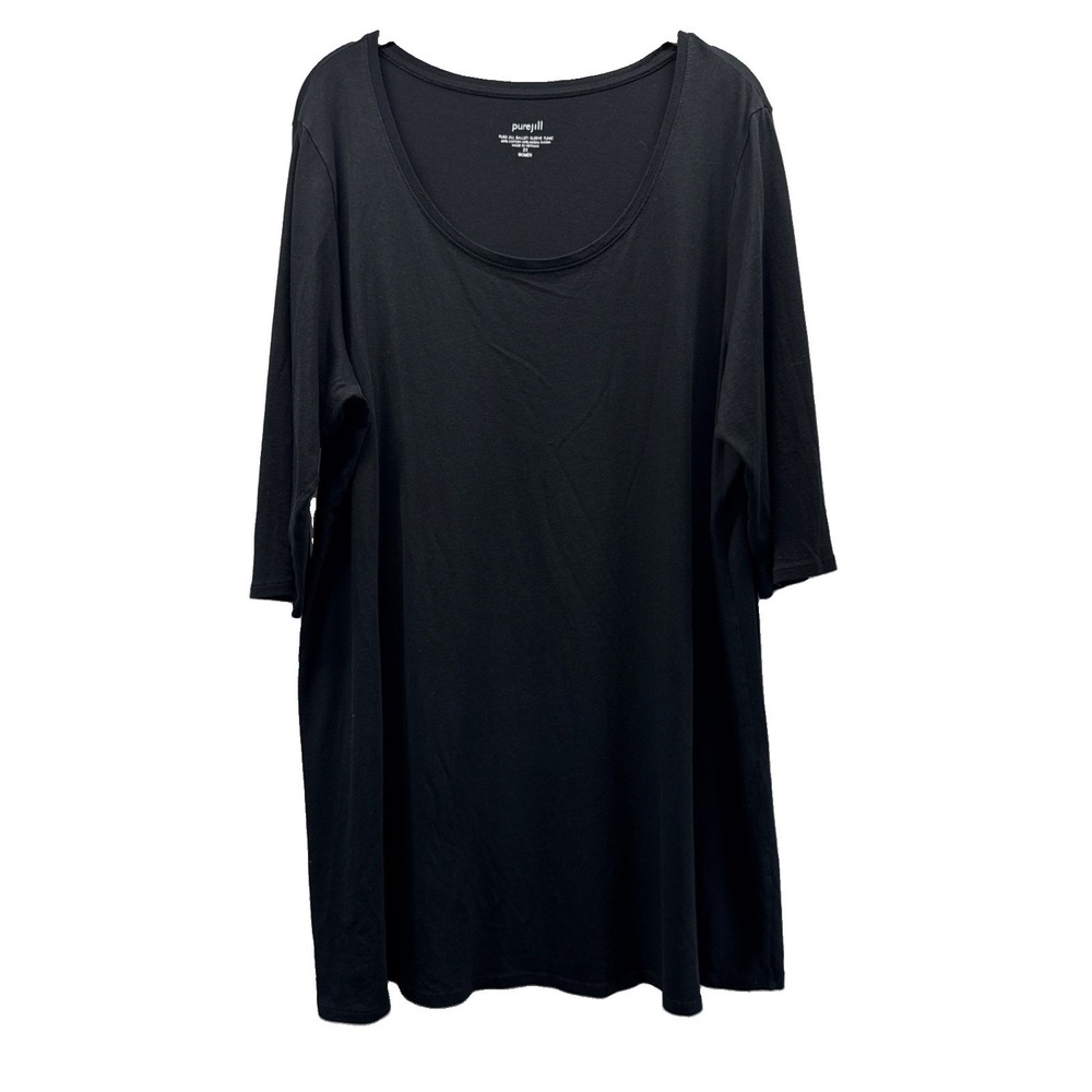J Jill PureJill Ballet Sleeve Tunic Top Size 2X Plus Solid Black Gothic Pullover